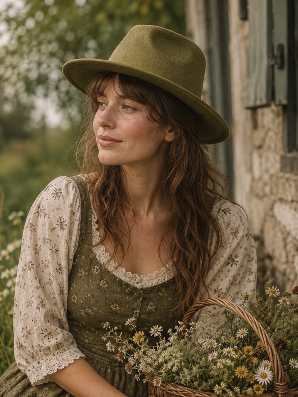 Styliné Olive Green Wide Brim Rancher Fedora Hat NWT Boho Cottagecore One Size